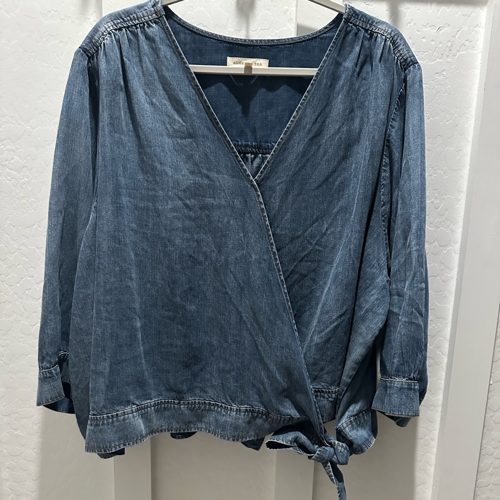 Side Stitch Los‎ Angelos Blue Denim wrap Blouse